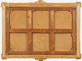 an old picture of a wooden frame with a window in the middle
