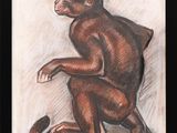 tableau représentant un singe assis sur ses pattes arrière sur une table
