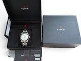 tudor men ' s stainless steel bracelet watch with black dial and white dial
