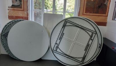 two plates that are sitting on a counter