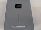 an image of a close up of a gray box with a sticker on it