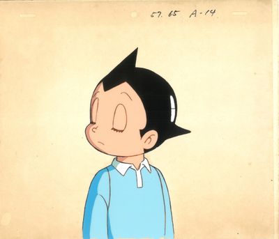 an image of a drawing of a boy in a blue shirt with his eyes closed