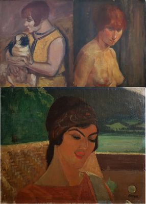 deux tableaux représentant une femme avec un chat et une femme avec un oiseau