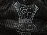 black leather jacket with a logo on the back of it