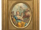 an old painting of a woman holding a bird in her hand