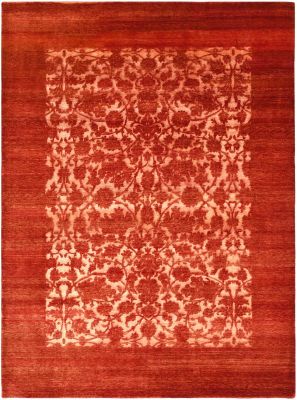 Tapis Moderne, noué main, fond rouge 300 x 250