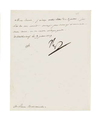 SUPERBE SIGNATURE MARTIALE NAPOLÉON Ier. Lettre signée «Nap»…