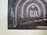 a picture of a drawing of a church with a clock