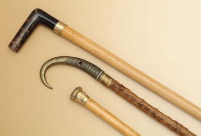 Réunion de 3 CANNES - L'une en jonc de Malacca avec pommeau … - Photo 1