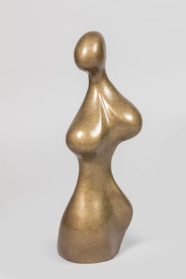 a bronze sculpture of a woman ' s head on a white background