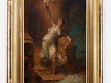 une peinture à l'huile représentant une femme en robe blanche et un homme en chemise blanche