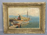 une image d'un tableau représentant un bateau dans l'eau