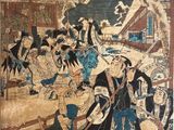 an image of a painting on a wall of people in a village