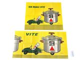 these are two posters of a pot and a car on a yellow background