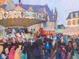a painting of a crowd of people at a carnival