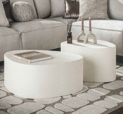 Lot de 2 tables basses,MACAO, en marbre composite blanc, Dim…