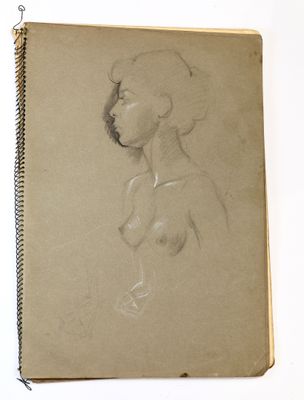 an old book with a drawing of a woman on it