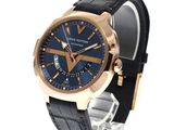 men ' s watch with blue dial and black leather strap