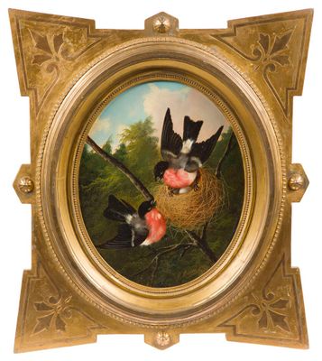 Michelangelo MEUCCI (1840-1909). Couple de bouvreuils pivoin…