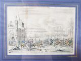 painting of a scene of a battle with men on horses and men on horses