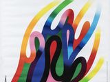 une image représentant une affiche colorée avec une balle au centre