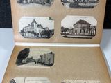 an old photo of a book with pictures of buildings on it