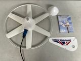 a picture of a ceiling fan with a light and a remote control