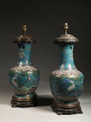 pair of chinese cloissanted vases with dragon handles
