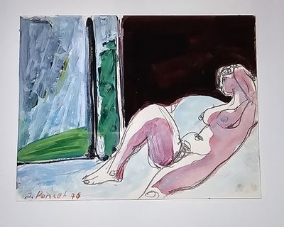 un dessin représentant une femme nue allongée sur un lit