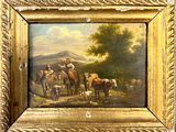 une photo d'un tableau représentant un homme à cheval avec du bétail
