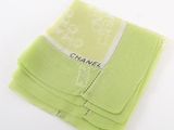chanel lime green silk scarf with white logo on it