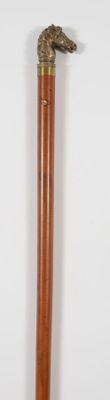 Canne décorative à fût en jonc de Malacca, pommeau en bronze figurant  - Photo 1