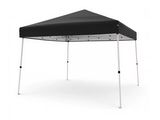 a black and white tent with the top open