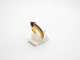 a close up of a gold ring with a black stone on it