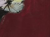 an image of a painting of a woman ' s face with a red background