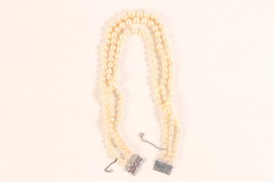 Collier de perles de culture trois rangs en chute, fermoir e… - Photo 1