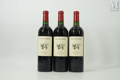 trois bouteilles de vin rouge sont alignées sur une surface blanche