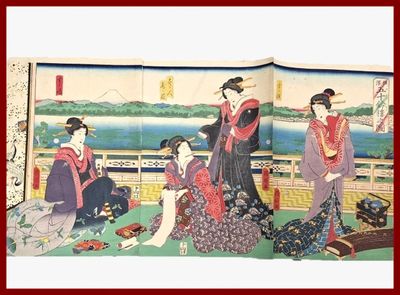Utagawa Kuniaki : Tryptique Suzu-jima.
