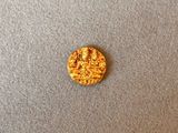 gros plan d'une pièce d'or sur une surface grise