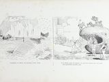 deux pages d'un livre comportant des illustrations de personnes et d'animaux