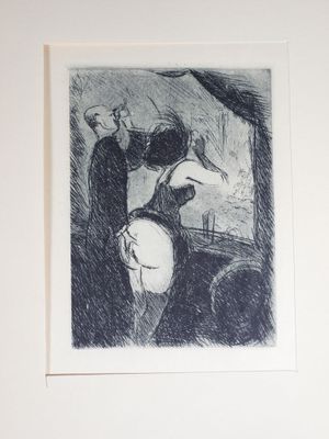 une image représentant un dessin d'un homme et d'une femme à cheval