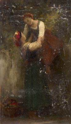 une image représentant un tableau où l'on voit une femme tenant une fleur