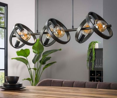 Suspension 6 lampes rondes HOOVY, en métal gris foncé - Dime…