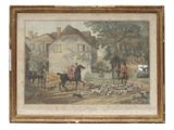 tableau représentant un groupe d'hommes à cheval devant une maison