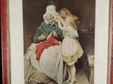 a picture of a painting of a woman and two children