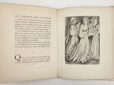 an open book with a drawing of a group of people