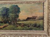 an oil painting of a farm scene in a gold frame