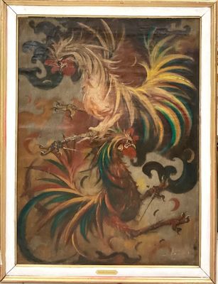 une image représentant un tableau représentant un coq accroché au mur