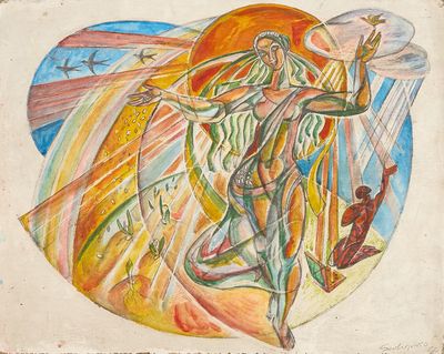 une image représentant un tableau où l'on voit une femme tenant une croix