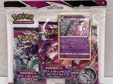 two packs of pokemon trading cards are in a plastic bag